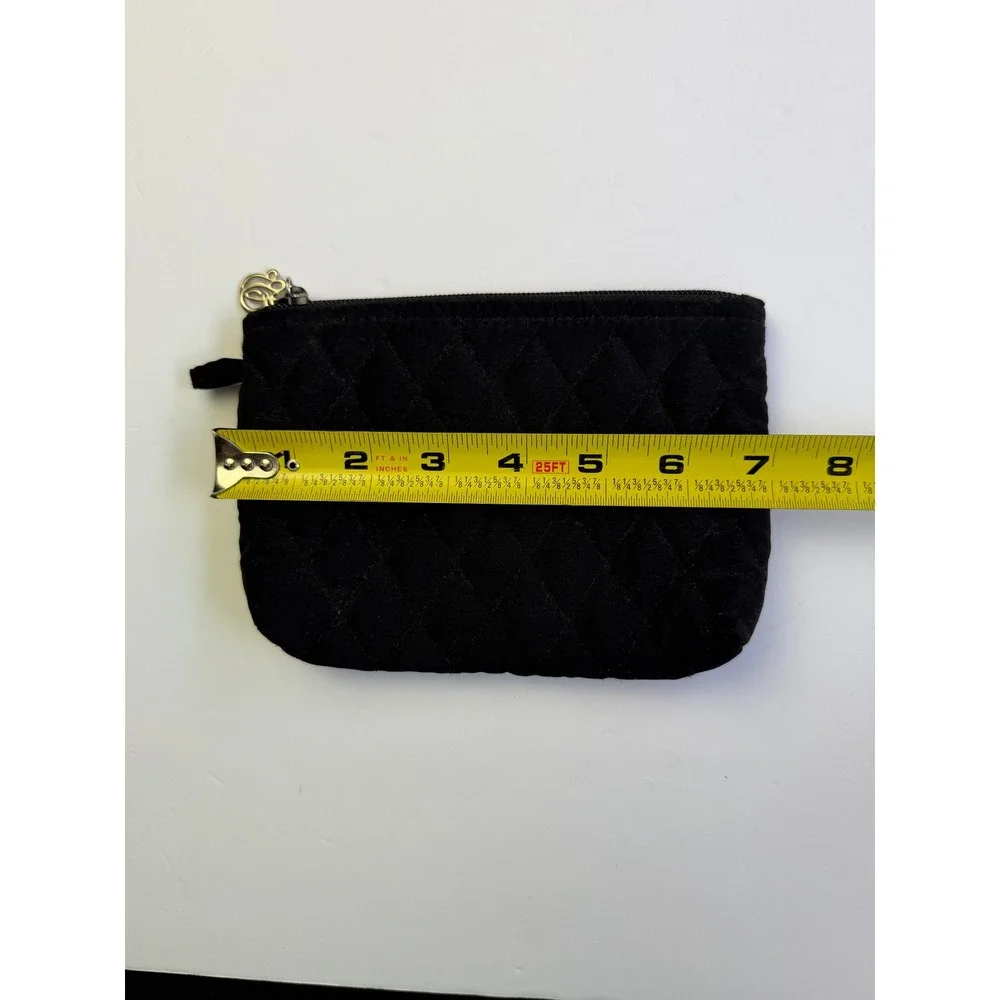 Vera Bradley Black Quilted Microfiber Small Cosmetic Makeup Bag Pouch Purse